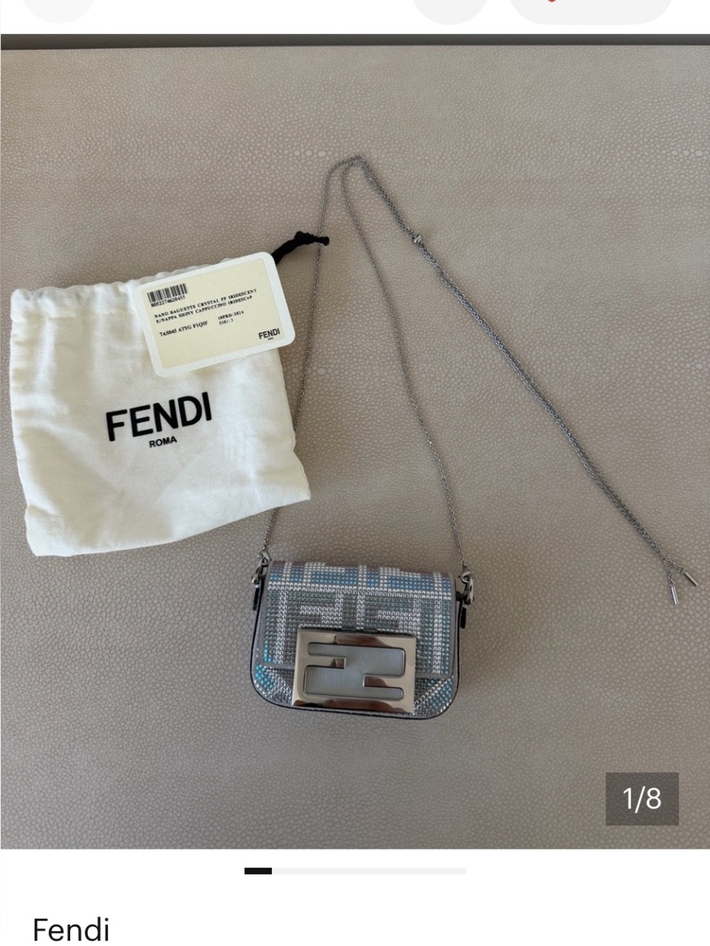 Fendi Silver Blue Mini Baguette Crossbody